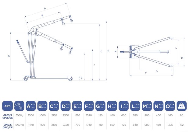 Grue de garage pliante 500kg