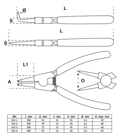 Jeu de pinces circlips 300 mm  4 pieces