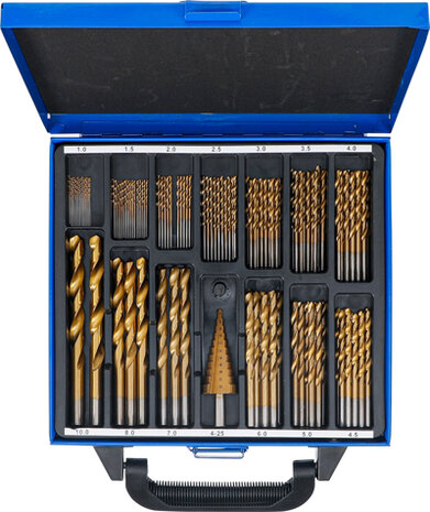 119 pieces Twist & Step Drill Set HSS Titanium Coated, 1-10 mm