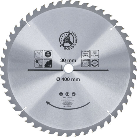 Lame de scie circulaire en metal dur Ø 400 x 30 x 3,4 mm 48 dents