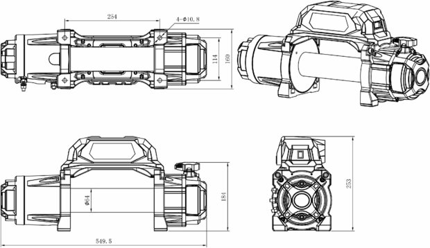 Treuil 12V, 5443kg 4,95kw 26m sans fil