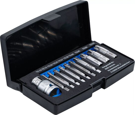 Jeu d'extracteurs de vis pour profil T defectueux (pour Torx) T10 - T55 11 pieces