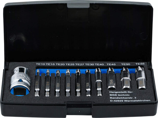 Jeu d'extracteurs de vis pour profil T defectueux (pour Torx) T10 - T55 11 pieces