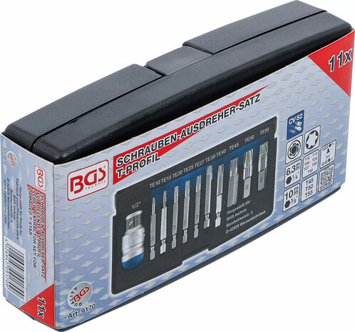 Jeu d'extracteurs de vis pour profil T defectueux (pour Torx) T10 - T55 11 pieces