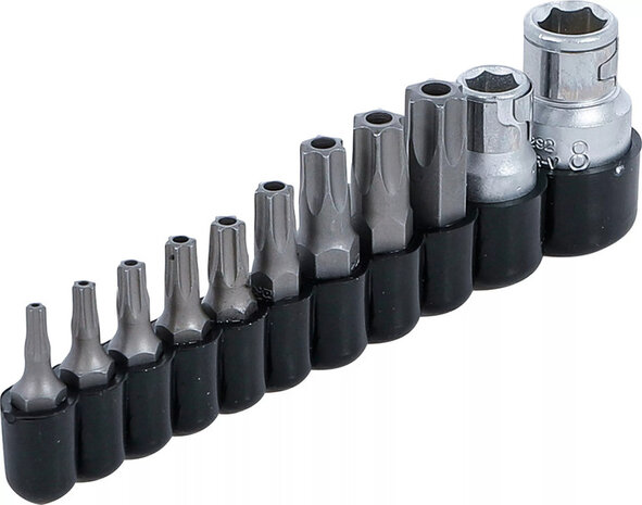 Jeu dembouts 10 mm (1/4) / 10 mm (3/8) profil T (pour Torx) avec percage 11 pieces