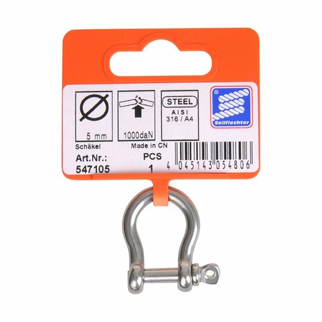 Fermoir a harpe court 5mm, A4 acier inoxydable AISI 316, 1.000 daN