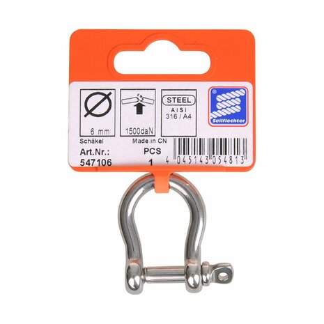 Fermoir harpe court 6mm, A4 acier inoxydable AISI 316, 1. 500 daN