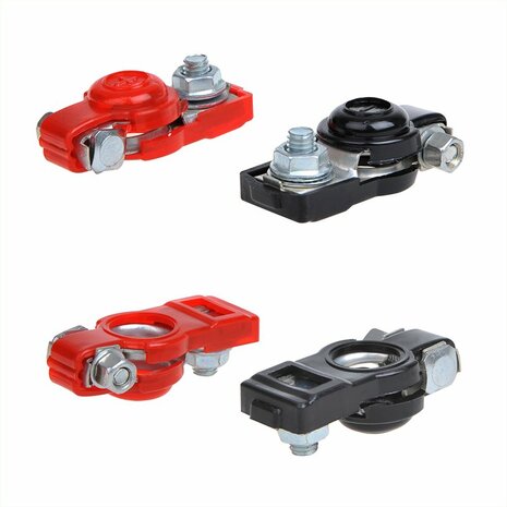 Jeu de pinces pour bornes de batterie (+) et (-) avec protection plastique rouge/noir