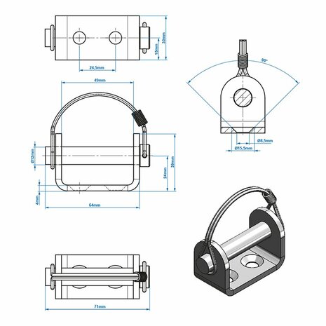 Support de charniere a rabat 12 mm SPP UZ-02A V.1
