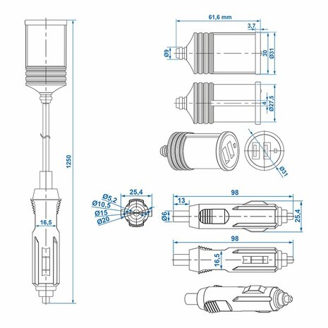 Rallonge 1M avec chargeur USB 2 voies type A 12V/24V sous blister
