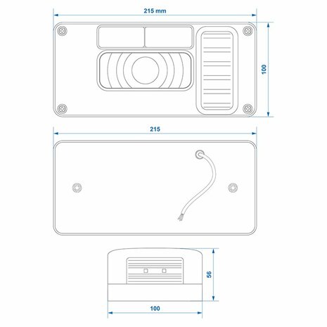 Feu arriere 6 fonctions 215x100mm droit