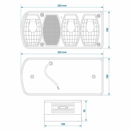 Feu arriere 6 fonctions 222x100mm gauche