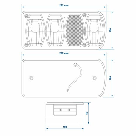 Feu arriere 6 fonctions 222x100mm droit