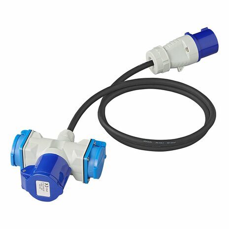 Cable alargador 150cm 3x1 5mm² de enchufe CEE a 2xSchuko + 1xCEE