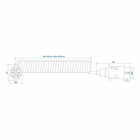 Cable spirale 3M avec 2x fiches 7 broches PVC sous blister