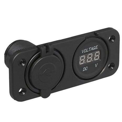 Kit d'encastrement : voltmetre 6-30V + port USB double type A 2x2100mA