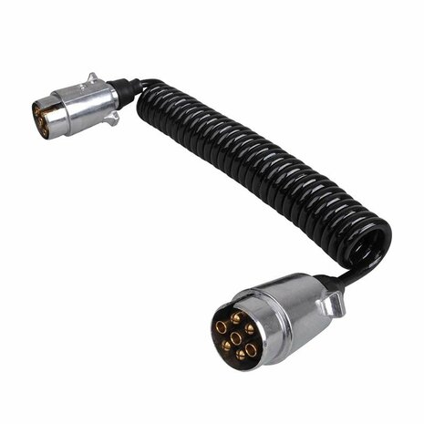 Cable spirale 3,5 m avec 2 fiches 7 broches en metal sous blister