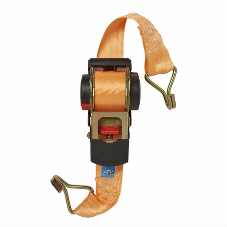 Sangle d'arrimage a cliquet + 2 crochets 450cm 750kg enroulement automatique