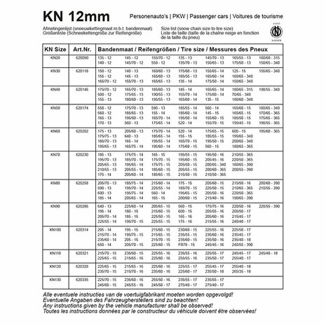 Chaînes a neige 12 mm KN50