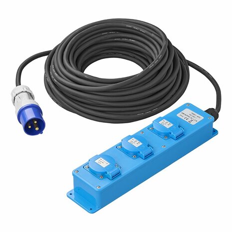 Prise CEE 3 voies 20M 3x 1,5 mm² (2xSchuko + 1x2-USB)
