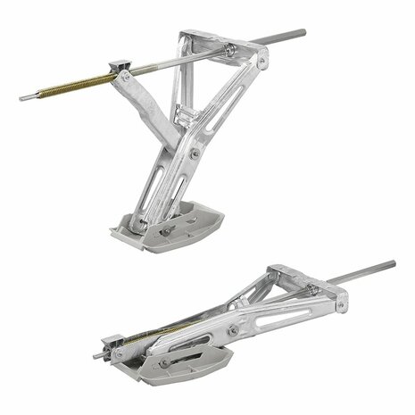Support d'angle pour caravane 1000 kg 605 x 280 mm H : 470 mm avec pied stabilisateur et mecanisme pivotant etendu