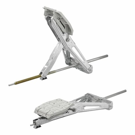 Support d'angle pour caravane 1000 kg 605 x 280 mm H : 470 mm avec pied stabilisateur et mecanisme pivotant etendu