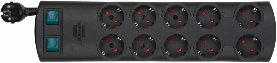 Prolongateur multiprise 10 prises noir 2m H05VV-F 3G1,5 Prises commutables par cinq