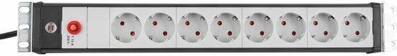 Prolongateur multiprise 19 pour armoires electriques 8 prises noir gris clair 3m H05VV-F 3G1,0 19 format avec fiche d'appareilsa froid