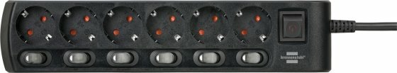 Bande de prises commutables individuellement 6 fois 2m H05VV-F 3G1,5 noir