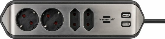 Prolongateur multiprise estilo avec fonction de charge USB 4 voies 2x contact de la terre & 2x Euro argent noir