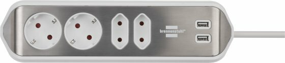 Prolongateur multiprise estilo avec fonction de charge USB 4 voies 2x Prises de contact de protection & 2x Euro argent blanc