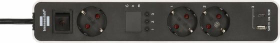 Prolongateur multiprise avec 3 prises avec comptea rebours,1x USB A, 1x USB C, blanc noir, 1,5m H05VV-F 3G1,5