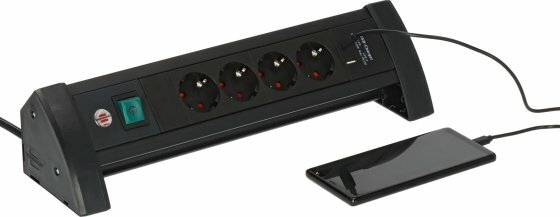 Premium Office-Line multiprise 4 prises noir avec USB C PD 30W et USB A 18W, 1,8m H05VV-F3G1,5