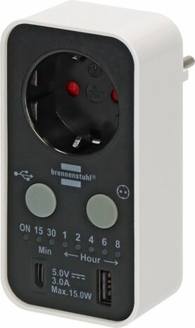 Minuteur Prise electrique avec USB A et USB C blanc noir
