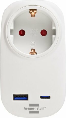 Adaptateur de prise de courant avec chargeur USB C Power Delivery 20W, 1x USB A 18W blanc
