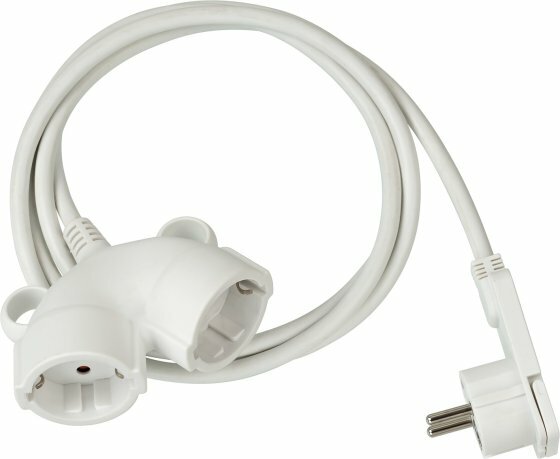 Rallonge en plastique de qualite 10m H05VV-F 3G1,5 blanc avec connecteur plat et double prise