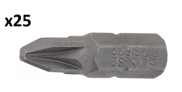 Longueur de l'embout 25 mm 6,3 mm (1/4) tete hexagonale croisée PZ2 x25 pieces