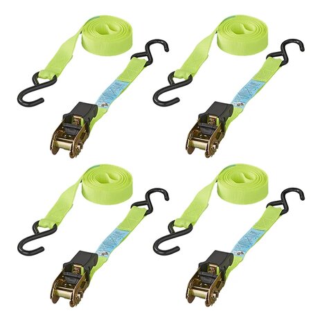 Sangle d'arrimage avec tendeur a cliquet + 2 crochets 5 metres - jeu de 4 pieces
