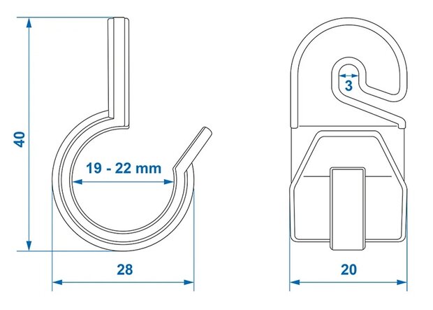 Clip de tente pour mat de tente 19-22mm avec crochet x10 stuks