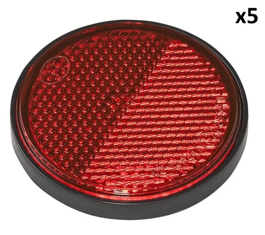 Reflecteur rouge 58mm auto-adhesif avec plaque de base x5 pieces