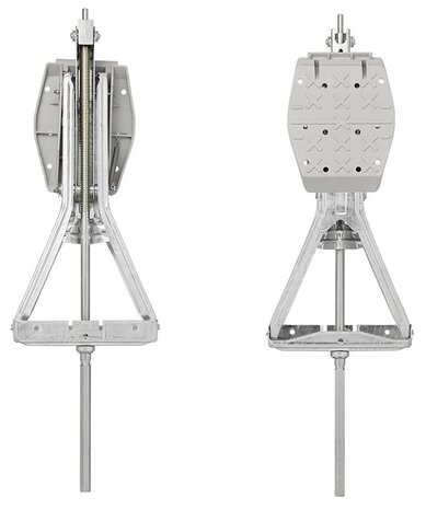 Bequille d’angle caravane 1000 kg 605 x 280 mm H : 470 mm avec pied de stabilisation et mecanisme de vissage prolonge