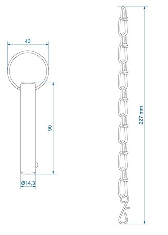 Goupille de verrouillage avec chaine diametre 14,3 mm
