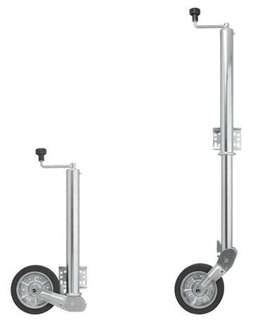 Roue jockey 570/60 mm avec jante metallique large et pneu en caoutchouc 220 x 65 mm, repliable 300 kg