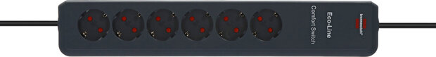 Bloc multiprise Comfort Switch 6 prises anthracite 2m H05VV-F 3G1,5