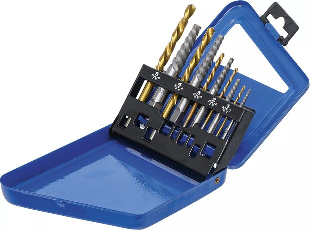 Jeu dextracteurs de vis & forets a gauche HSS traitement au nitrure de titane 2 - 7,5 mm 10 pieces
