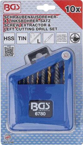 Jeu dextracteurs de vis & forets a gauche HSS traitement au nitrure de titane 2 - 7,5 mm 10 pieces