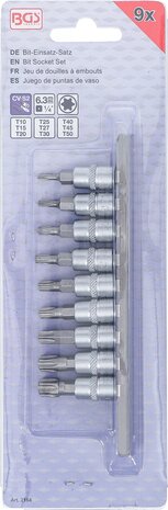 Jeu de douilles a embouts (1/4) Profil T (pour Torx) T10 - T50 9 pieces