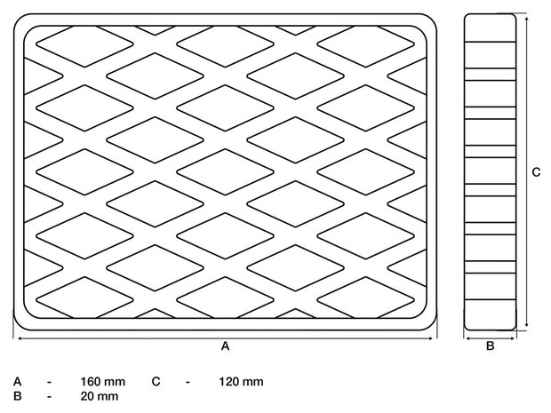 Tampon en caoutchouc pour pont elevateur 160 x 120 x 20 mm