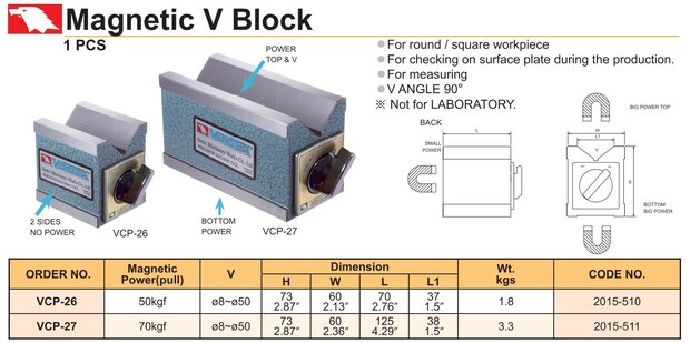 Bloc en V magnetique 8 mm - 50 mm