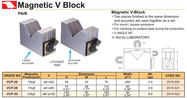 Bloc en V magnetique 8 mm - 80 mm